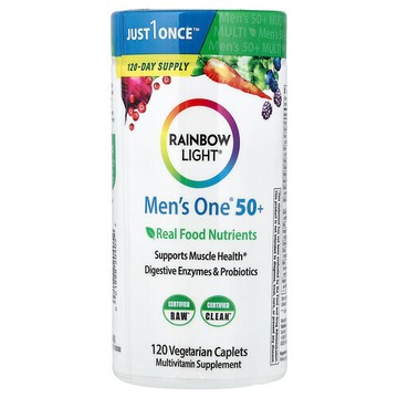 Rainbow Light, Men's One 50+ 日常多維生素，優效，120 片素食片劑