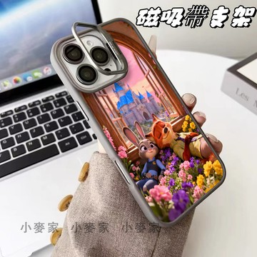 《卡通朱迪尼克》 磁吸鏡頭金屬支架手機殼 iPhone 17 16 15 14 13 12 11 Pro Max保護殼