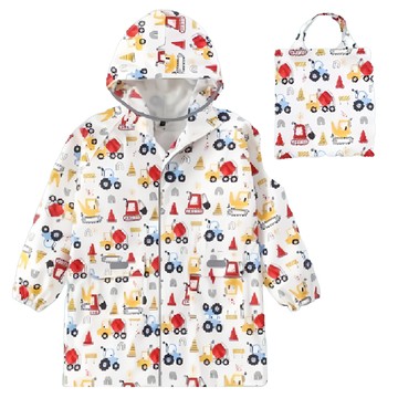 愛北鼻 親子同款加厚防水雨衣 XL(建議120~130cm) 奇趣工程車