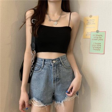 夏季2022新款韓版防走光內搭無袖上衣百搭短款針織吊帶抹胸背心女