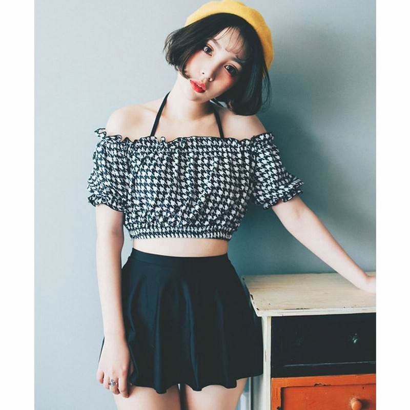 テディショップ Teddyshop レディース 水着 オフショルトップス ホルタ ネックビキニ 返品不可商品 B 千鳥柄 通販 Lineポイント最大5 0 Get Lineショッピング
