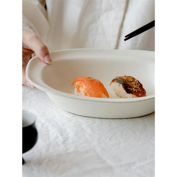 北歐粗陶盤子復古餐具個性手工橢圓盤碟蒸魚盤深盤微波爐家用食器