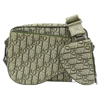 【二手名牌BRAND OFF】Dior 迪奧 墨綠色 緹花帆布 Saddle三件式 子母包 肩背包