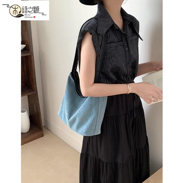 【台灣公司貨】韓版小眾牛仔托特包女新款水桶包休閑通勤包包女大容量單肩包
