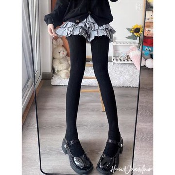 日系黑色連褲襪女春秋款冬季麻花加絨黑絲襪防勾絲洛麗塔打底襪jk