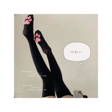 Cutelamb粉肉墊貓爪襪 日系軟妹可愛貓咪腳印黑色光腿連褲絲襪女