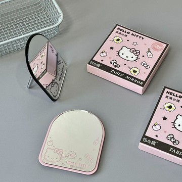 ✨桃園出貨✨正版三麗鷗凱蒂貓化妝鏡子便攜kitty臺鏡可愛少女桌面立式小鏡子