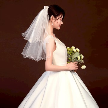 新款頭紗領證登記超仙森系簡約結婚白色拍照道具雙層軟紗發梳旅拍
