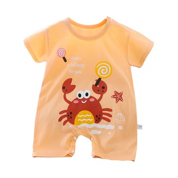 JOYNA - 短袖包屁衣 薄款夏季連身衣 嬰兒服 短袖童裝 外出包屁衣-橘底糖果蟹