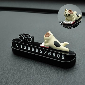 黑白數字貓貓臨時停車電話牌 車用號碼牌 通用 可愛個性停車號碼牌車載內飾汽車擺件 手機移車牌 汽車用品 車上實用ˇfs2