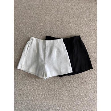 高級感白色亞麻闊腿褲女夏季海邊度假松緊腰短褲寬松休閑a字熱褲