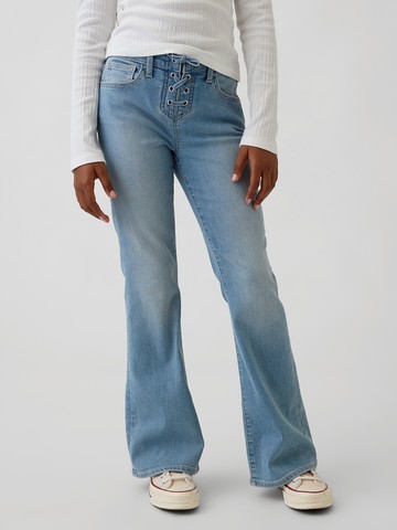 女童裝 喇叭牛仔褲-淺色水洗