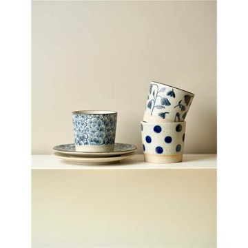 手作咖啡杯.粗陶青花手繪豬口杯碟手握杯蛋杯創意茶水杯精致拉花