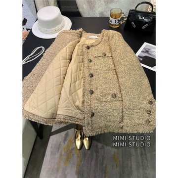 老錢風小香夾棉外套女2025春季高級感小眾復古精致粗花呢歐貨上衣