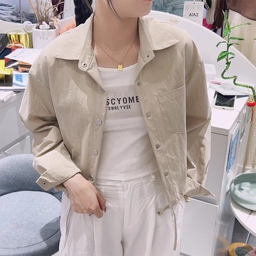 衣時尚 外套 上衣 薄外套 短外套 襯衫 中大尺寸M-4XL新款襯衫減齡抽繩設計】長袖襯衫短款外套上衣 -6875.