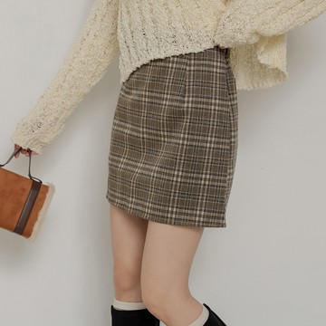 英倫格紋絨面短裙-卡【KT21657】