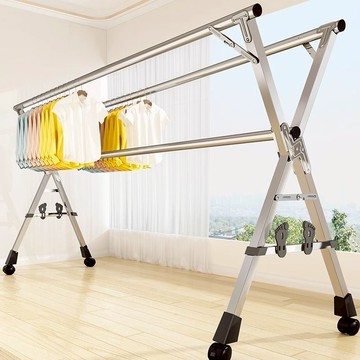 不銹鋼落地晾衣架可折疊室內外陽臺臥室家用伸縮晾衣桿曬被子神器