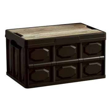 木蓋收納箱 PP+木板  經典黑  52L  1個