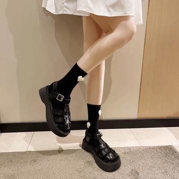 立體珍珠愛心黑色襪子女夏季純色細條紋中筒襪搭配樂福小皮鞋jk襪