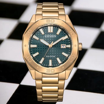 CITIZEN 星辰 GENTS 八角棋盤格紋光動能男錶/41mm(BM7633-81X)