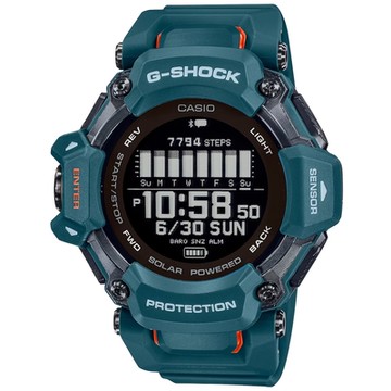 CASIO 卡西歐 G-SHOCK 心率偵測 GPS功能 藍牙 太陽能電力 援多種運動 輕量升級 運動系列 藍綠 GBD-H2000-2_52.6mm