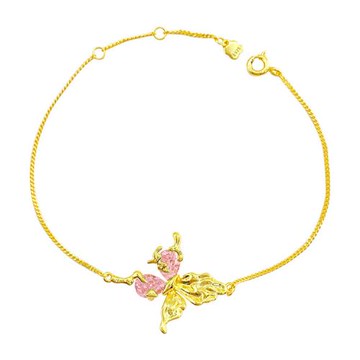 Jpqueen 精靈舞蝶翩翩高雅粉晶時尚銀手鍊(粉晶金色)