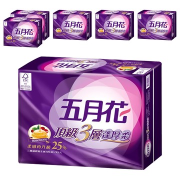 五月花 頂級蓬厚柔抽取衛生紙 3層 玫瑰果油  24包  6袋