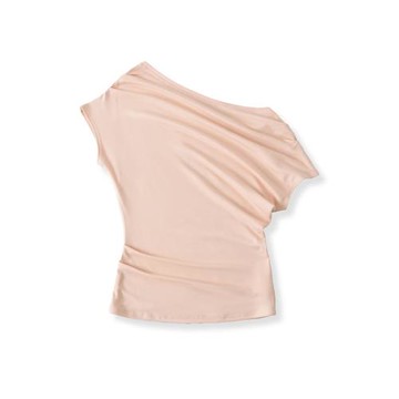 純欲風性感斜領露肩褶皺短袖T恤甜美辣妹收腰顯瘦外穿百搭上衣