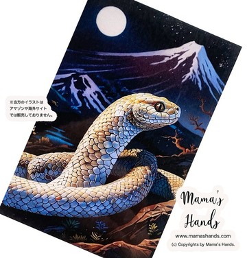 《富士山 白蛇》☘️ 神秘月夜 放入皮夾的插畫藝術卡 | 防水・塑膠材質