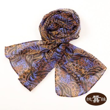 【岱妮蠶絲】純蠶絲印花喬琪紗百搭絲巾-迷幻豹紋(SYC01402)