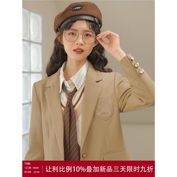 玲玖2025新款小西服卡其色寬松休閑氣質英倫學院風西裝外套女春秋