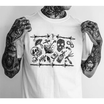 美式街頭嘻哈紋身刺青師純棉短袖潮牌阿美咔嘰簡約小眾T恤上衣男