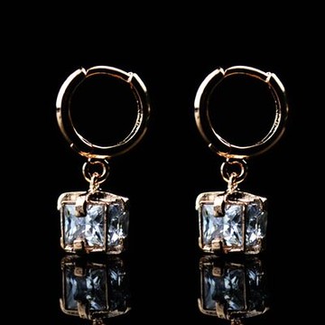 玫瑰金耳環鑲鑽純銀耳飾-獨特扣環方型設計七夕情人節禮物女飾品73hz12【獨家進口】【米蘭精品】