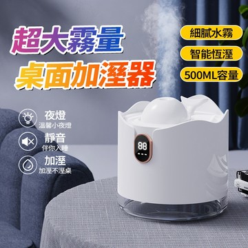 新竹出貨【360°霧面加濕】桌上型噴霧機 附可愛氛圍小夜燈 大容量居家/辦公水霧機 靜音霧化機 三檔出霧 智慧數顯加濕器