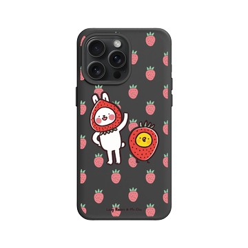 iPhone 15 Pro Max SolidX 黑 - 懶散兔與啾先生 Lazy Rabbit and Mr.Chu - 草莓