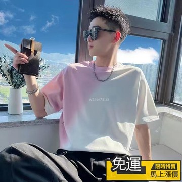🔥熱賣🔥短袖T恤男 M-3XL 夏季新潮百搭情侶時尚漸變男生短袖T恤女設計感半袖體恤休閒潮流高街潮牌男女青少年校
