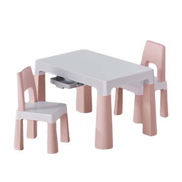 可增高書桌椅組 一桌兩椅  粉色  環保PP材質  承重100公斤