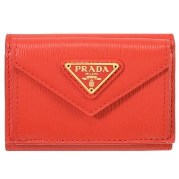 PRADA 三角LOGO水波紋三折扣式小短夾.紅