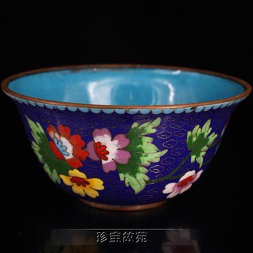 仿古銅器復古做舊純手工鑲寶石銅碗景泰藍裝飾小碗桌面博古架擺件