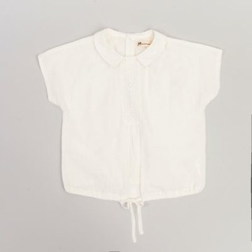 PIPPY優雅5分袖下擺抽繩上衣 白-145