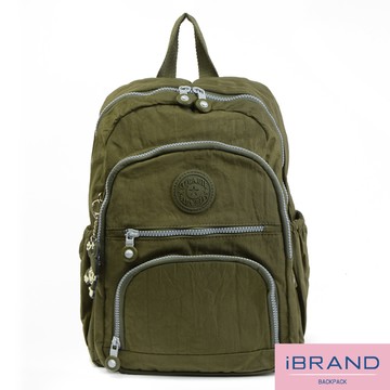 iBrand後背包 繽紛樂園尼龍多口袋後背包-軍綠色