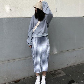 【nata】現貨-素色圓領落肩大學Tee（灰藍）