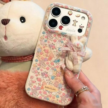 防摔殼 生日禮物🎀 台灣出貨🚗 碎花小兔適用蘋果17promax手機殼/皮紋iPhone16/15/14簡約ins風13