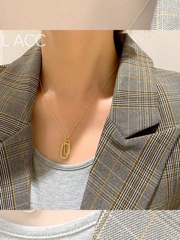 幾何雙圈項鏈輕奢小眾精致幾何吊墜鏈新款鎖骨鏈