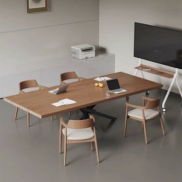 會議桌 長桌 辦公桌 洽談桌 免運 開立發票 輕奢高級感小型會議室接待洽談桌新款簡約現代實木辦公會議桌長桌