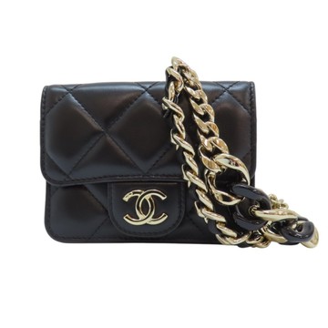 CHANEL 香奈兒 黑色 菱格紋羊皮 鍊帶 胸包 腰包 【二手名牌BRAND OFF】
