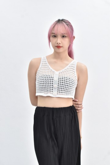 (S) 【簡立喆私服】wuly修身短版質感針織無袖白色上衣