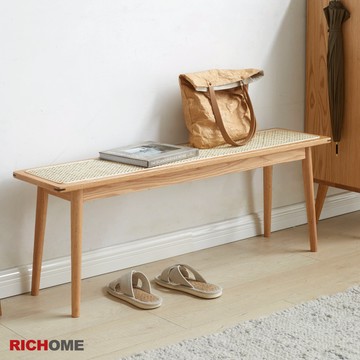 RICHOME 木木原木藤編長凳(實木) 藤編椅 長凳 玄關椅 床尾凳 T020131200