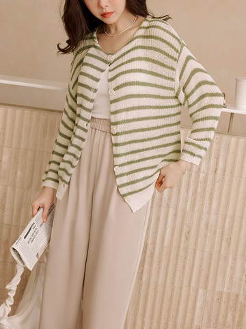 條紋針織開襟外套