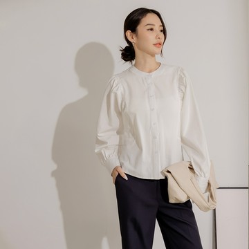 OB嚴選 純棉中山領荷葉裝飾泡泡袖襯衫上衣 《AB19950》大尺碼/女裝/現貨